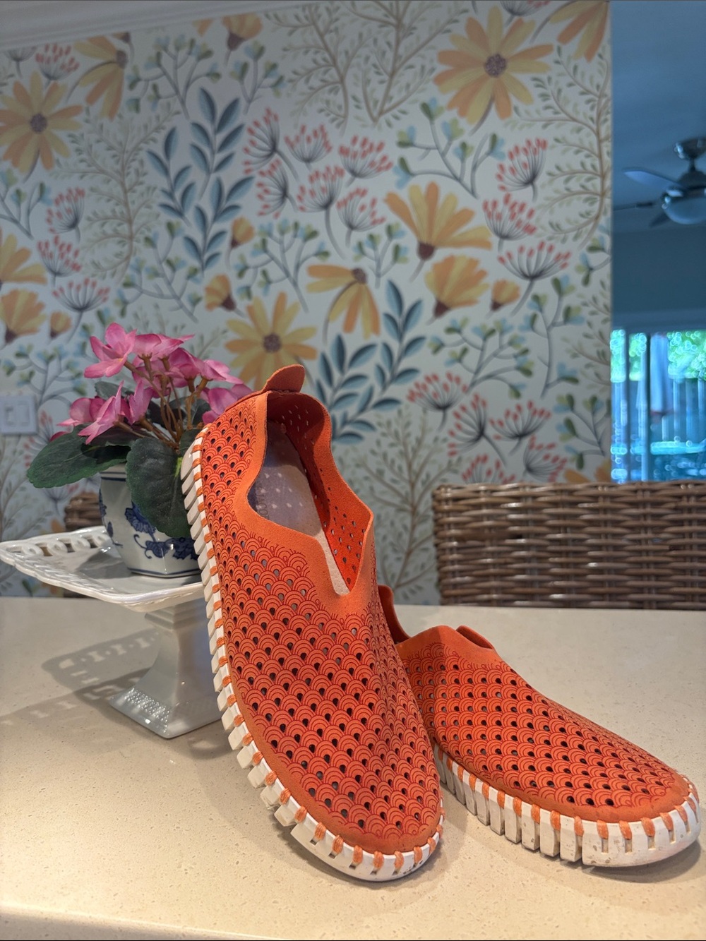 Ilse Jacobsen Orange Perforated Slip-On Moccasins - Size 39